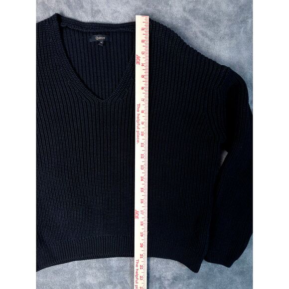 Quince V Neck Sweater 100 percent Organic Cotton Fisherman Black Size Small - Picture 6 of 8